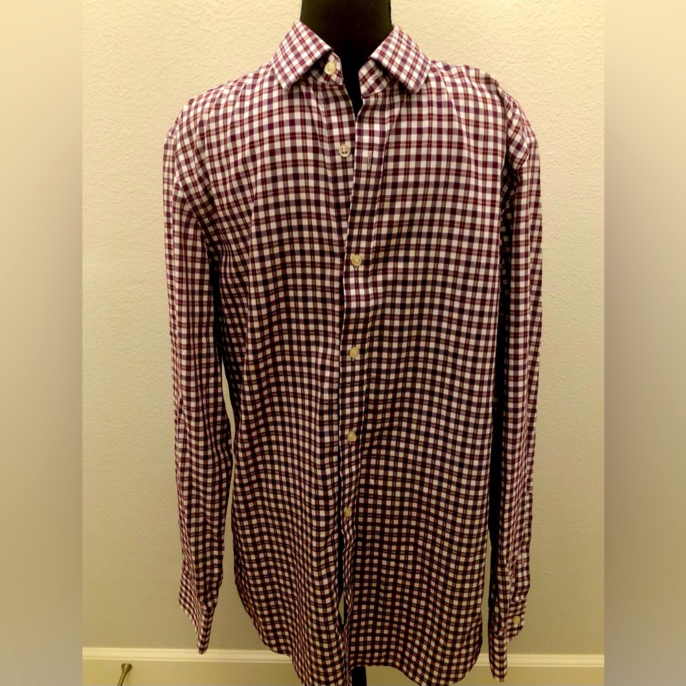 Banana Republic large slim fit shirt burgundy/white checks.